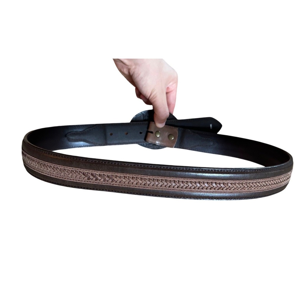 Nocona Belt Co Brown Leather Braided Inlay Hardcore Cowgirl Buckle Belt